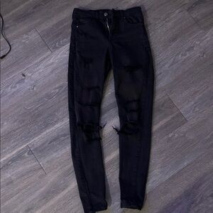 Topshop Distressed Black Skinny Jeans